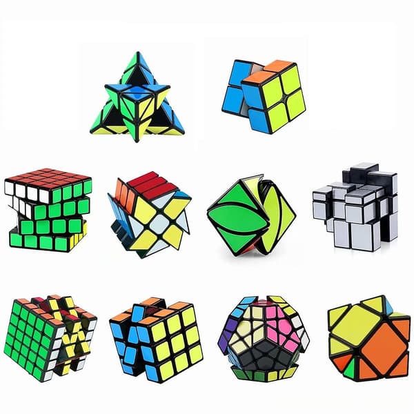 Speed Cube Sæt, magisk Cube Bundle 2x2 3x3 4x4 5x5 Pyramide - Puslespil Cube Legetøj Gaveæske med 10