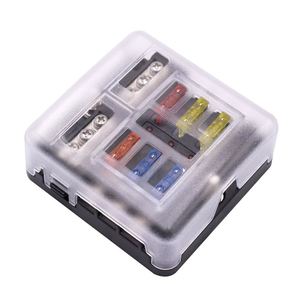6-vägs bladsäkringsbox, uppgraderat bladsäkringsblock 12 volt vattentät säkringsboxhållare med LED-indikator för bilbåt