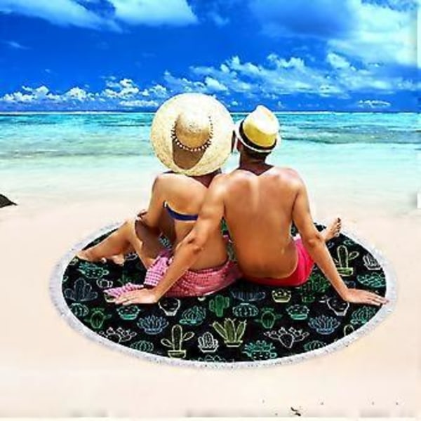 Rundt Trykt Mikrofiber Strandhåndklæde Super Let Farverigt Badehåndklæde Sandtæt Strandtæppe Strandmåtte Multifunktionelt Håndklæde