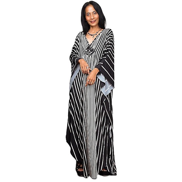Dame Print Maxi Kjole Batwing Ærme Strandkjole Plus Size Sommerkjole Badetøj Kaftan Cover-ups Dn0503