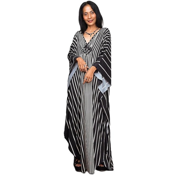 Kvinnors tryckta maxiklänning fladdermusärm strandklänning plus size sommarklänning strandkläder kaftan överdrag Dn0503