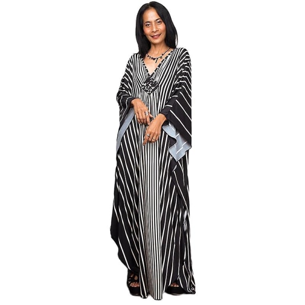 Maxiklänning med print för damer Batwing Sleeve Beach Dress Plus Size Solklänning Beachwear Kaftan Cover-ups Dn0503