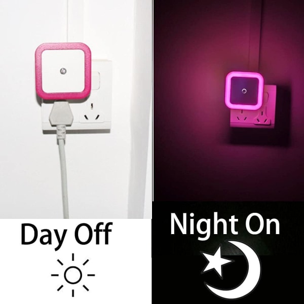 [6 Pakke] Rose Rød LED Nattlys, LED Vegglys med Skumring til Daggry Sensor, Automatisk På/Av Nattlys, Perfekt for Soverom, Barn og Barnerom