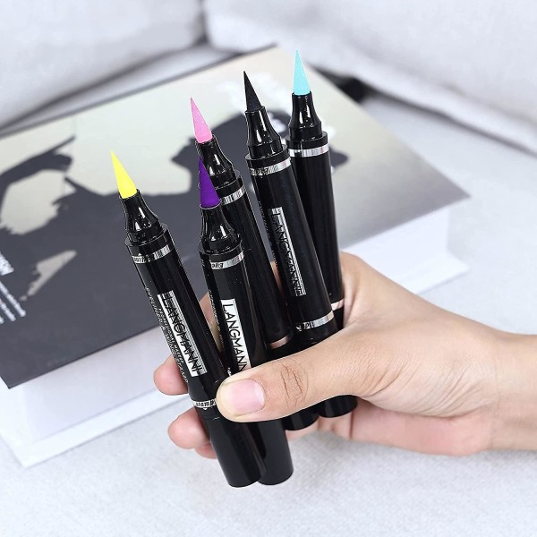 Eyeliner-stempel, dobbeltsidet vandtæt flydende eyeliner-pen, 5-farvet vingeformet eyeliner-sæt, til alle øjenformer, vingeformet eyeliner-stempel, perfekt vinge