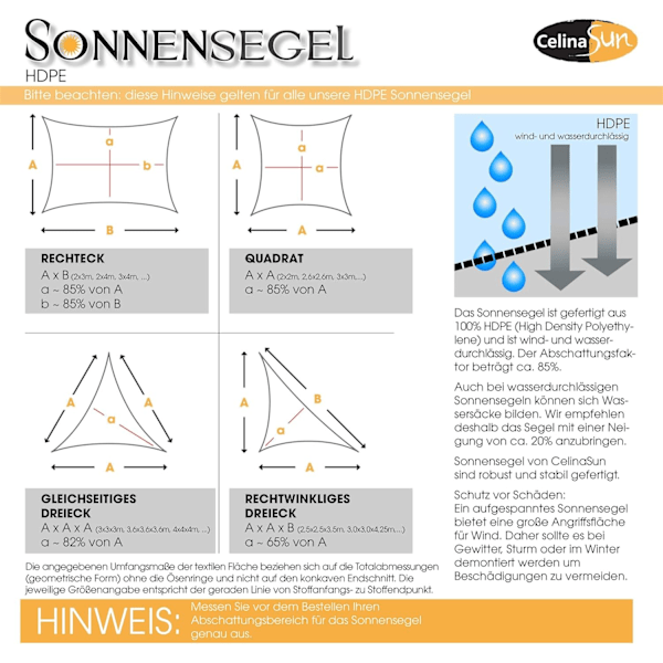 Skygge Sejl Sol Sejl Have Balkon Polyethylen HDPE Åndbar