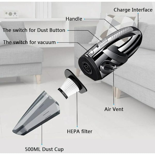 Bärbar kraftfull sladdlös handdammsugare 120W 2200mAh med