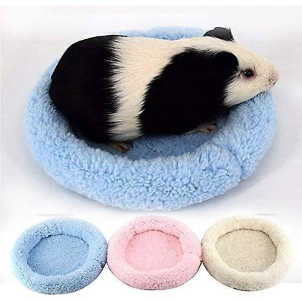 Bekväm rund varm fleece hamster säng sova matta för små husdjur（L blå）