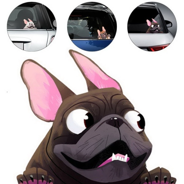 1st hundbilklistermärke Roligt ansikte stora öron och ögon mops hundklistermärke för bil bakfönster väggdörr Laptop 4.7*3.9in (svart)