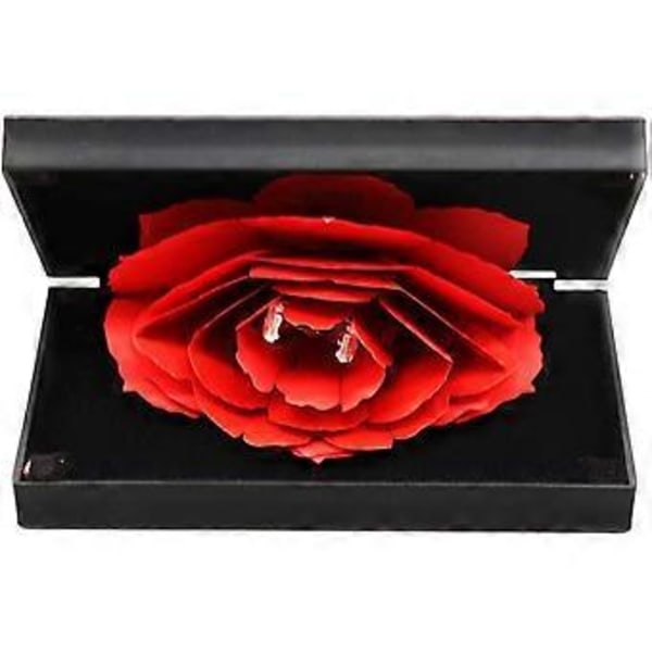 Ringeæske, 3D Pop Up Rose Ringeholder Etui Til Forlovelse Bryllup Smykke Gaveæske, Sort (Ring ikke inkluderet)