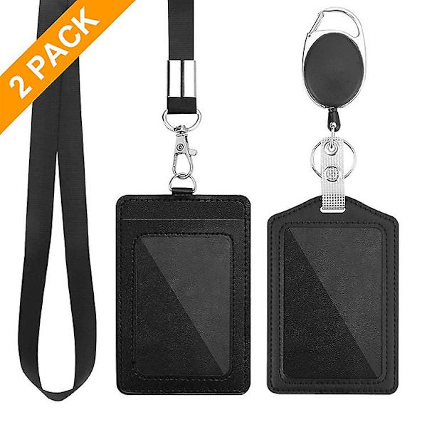 2 st Badgehållare Skolmaterial 2-sidig Pu Läder College Id Badgehållare Med 1 Id Fönster 18 Tum Läder Halsband Lanyard