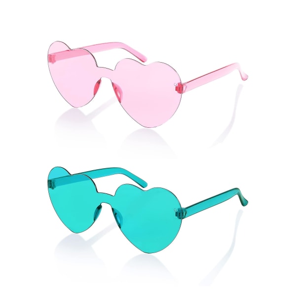2-pack båglösa, hjärtformade solglasögon för kvinnor Transparenta trendiga kärleksglasögon i ett stycke（B）