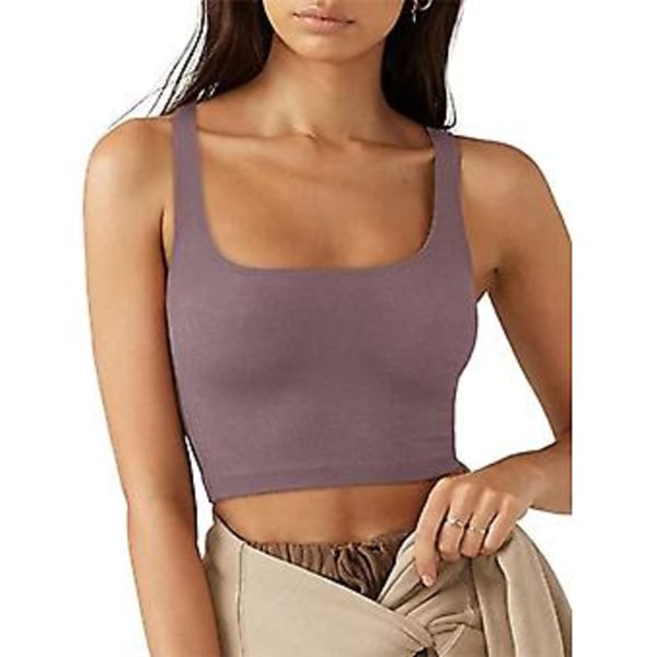 Kort Ærmeløs Tank Top Firkantet Hals Ren Farve Komfortabel Moderigtig Åndbar Casual til Fest Shopping (XLPurple) Purple XL