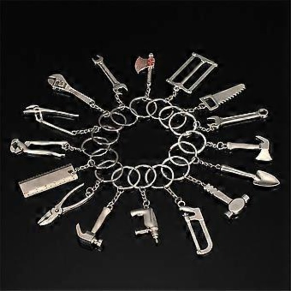Pakke med 5 kreative nøgleringe med hammerform, metalnøgleringe, værktøjstema, moderigtig metalnøgleholder, sølv With teeth 01