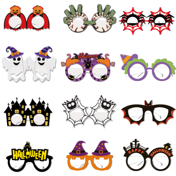 Brillepakke med 12 Halloween-briller Legetøjsbriller Cosplay Glitter