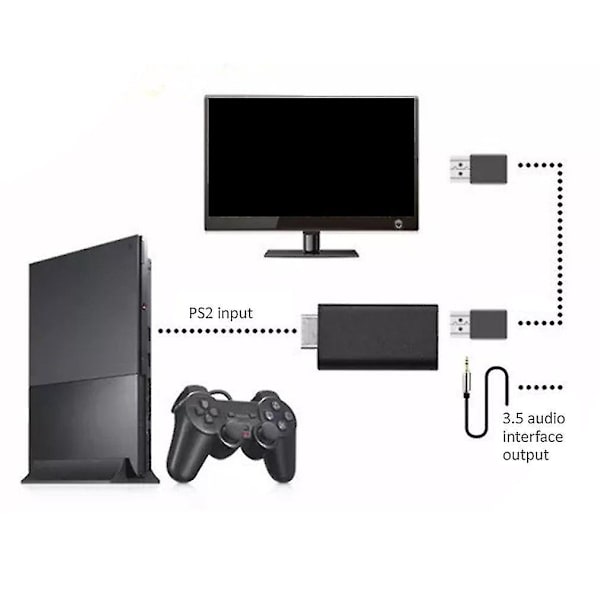 Bærbar PS2 til HDMI-kompatibel Audio Video Konverter Adapter AV HDMI-kompatibel Kabel for Playstation 2 Plug and Play Deler