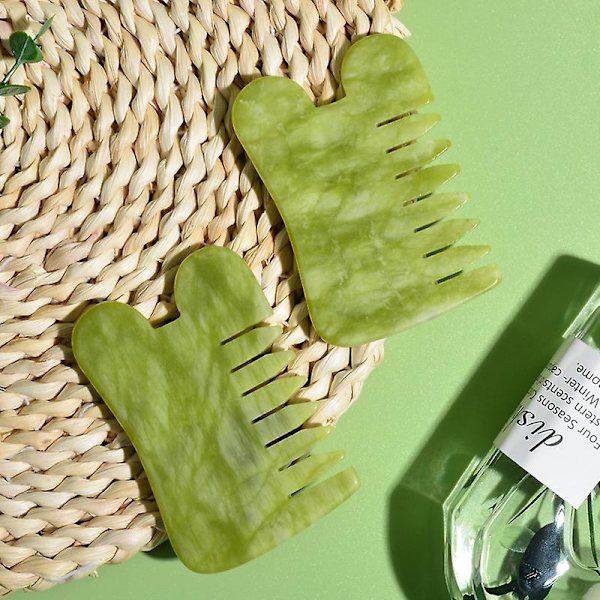 Naturlig Gua Sha-sett for ansiktsmassasje - Gua Sha-sopp i jade - Massasjekam i stein - Verktøy for akupunktur på kroppen - Skrape for skjønnhet og helse - Gouache-skrape