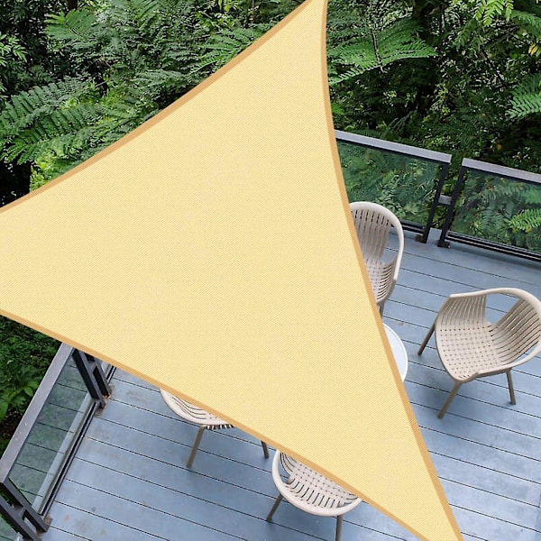 Skygge Sejl Trekant 3x3x4.25m Farve Sand, Vandtæt Sejl 95% UV Beskyttelse, Til Udendørs, Have & Terrasse, Swimmingpool