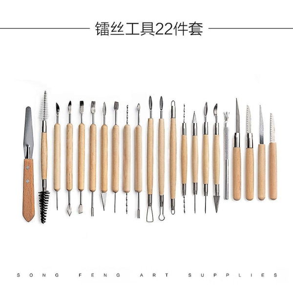 Skulpteringsverktyg i lera, set med 30 keramikverktyg Lermodelleringsverktygssats Träskärningsverktyg Set med förvaringsväska, förkläde och ärmar
