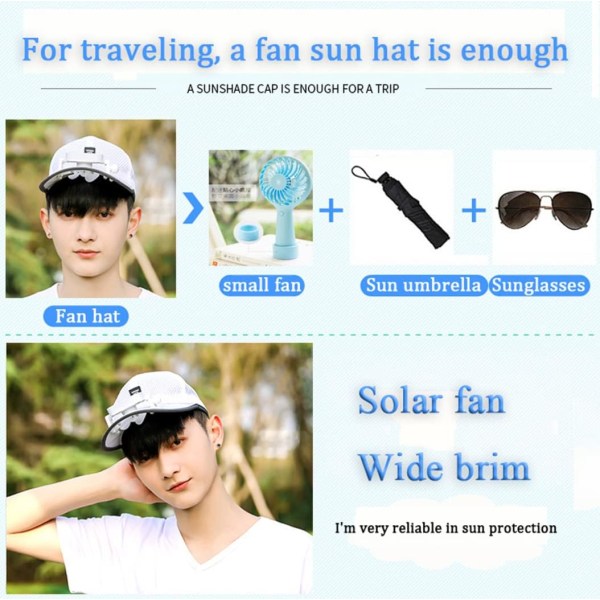 Men's Baseball Cap med solvifte, sommer mesh strandhatter, sol/USB, beige