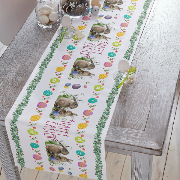 Påsk Vattenfärg Ägg Kanin Växt Bordlöpare Bröllop Fest Bord Dekorationer För Heminredning Present Favorit Underlägg Duks
