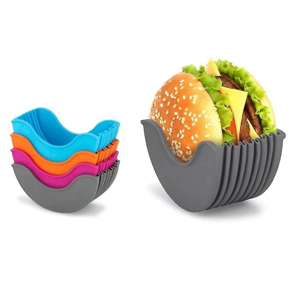 Uudelleenkäytettävät hampurilaissämpylät Kiinteä laatikko Sandwich Burger Buddy Holder（Harmaa）