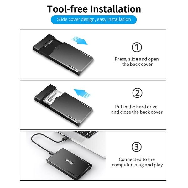 Cool-fish K801 Kannettava kiintolevykuori 2,5 tuuman Sata Hdd-kotelo Nopea Type-c