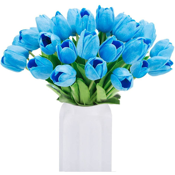 Keinotekoinen tulppaani Hollantilainen mini tulppaani Aito kosketus Kukat 24 kpl DIY-kotijuhliin Hääkoristeluun (sininen)（Sininen）