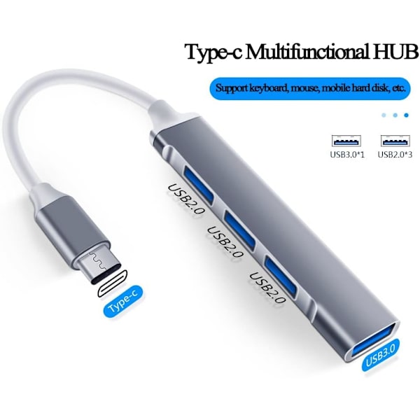 4-portars USB 3.0-hubb 5 Gbps höghastighets-typ-C-splitter USB-hubb för