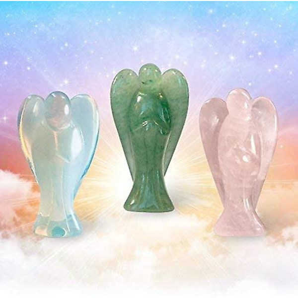 Lommebeskyttelsesengel med bøn om ro i opal-helbredende stenfigur