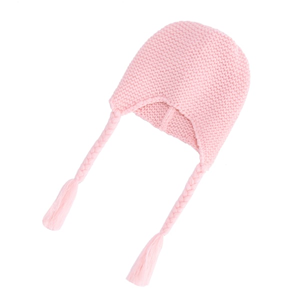 Baby Strikket Pels Ball Cap Justerbar Fletter Ørebeskyttere Plus Fleece Varm Barnelue (rosa)