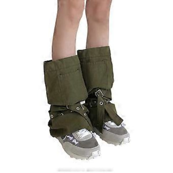 Harajuku Utsvängda Benvärmare för Kvinnor Estetisk Punk Baggy Lösa Benvärmare Spänne Rem Ficka Fotskydd Vadstrumpor Green strap model