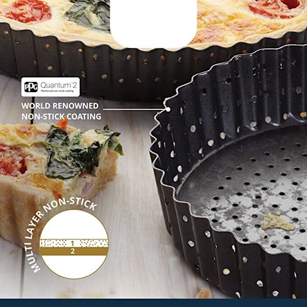 Grå 25 cm Non-Stick løs bund Riflet Tærteform/Quiche Pan