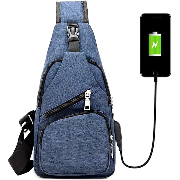 Herre Crossbody Taske, Brysttaske med USB-opladning og Hovedtelefon Po