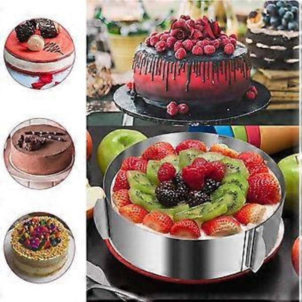 Kakeform og acetatark for baking, 20 til 40 cm justerbar kakeform i rustfritt stål, kakebaking kakedekor sett 8 cm