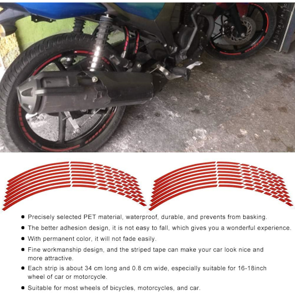 Edge (red) Stickers-motorbike red wheel strip-16pcs Reflective Wh