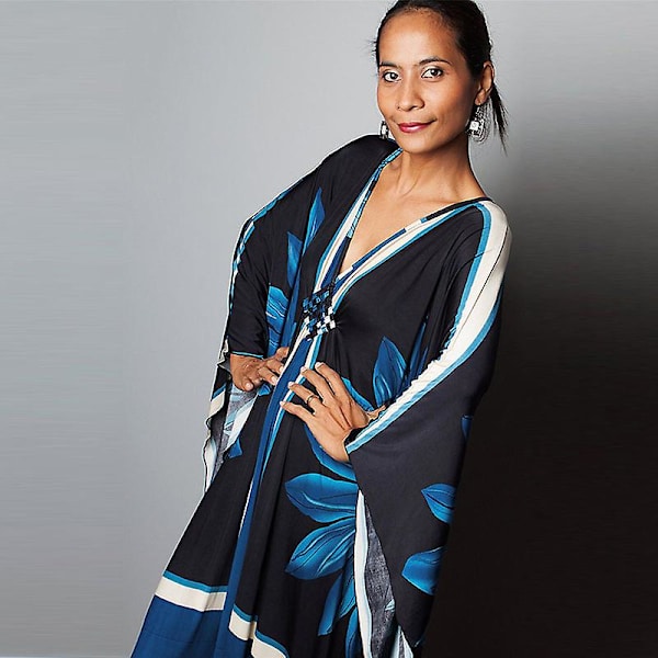 Kvinners trykte maxi-kjole flaggermus ermet strandkjole plus size sommerkjole strandklær kaftan cover-ups Dn0515