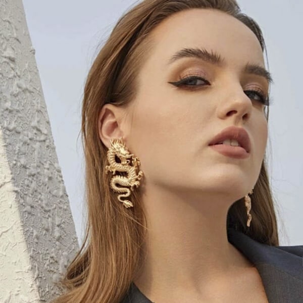 Guld øreringe smykker personlighed trend cool drage øreringe fash