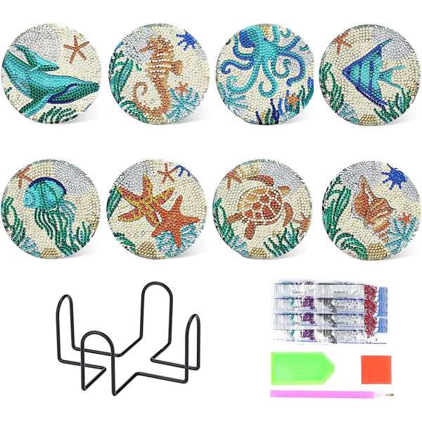 8-pakkaus Ocean Diamond Painted Coasters DIY