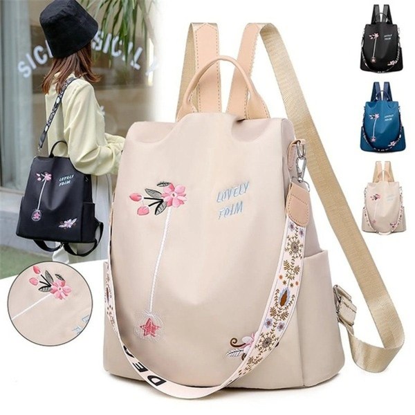 Women's Floral Embroidery Backpack,Oxford Print Waterproof School