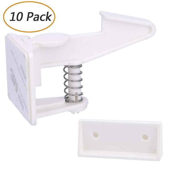 Kaapin lukot Lapsiturvalliset salvat - 10 pakkausta Vauvan turvalliset kaapit Laatikon lukko Liimalla Helppo asennus (valkoinen)