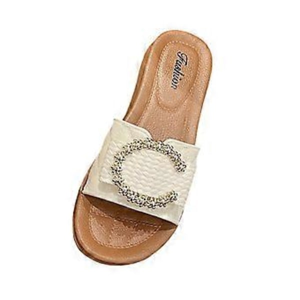Damtofflor Slip-on Sandaler Mjuka Strand Bekväma Öppen Tå Fest Fina Anti-halk Sulor Mode Slides Dam Platt Sandaler (Vit Längd 24.5cm) White Length 24.5cm