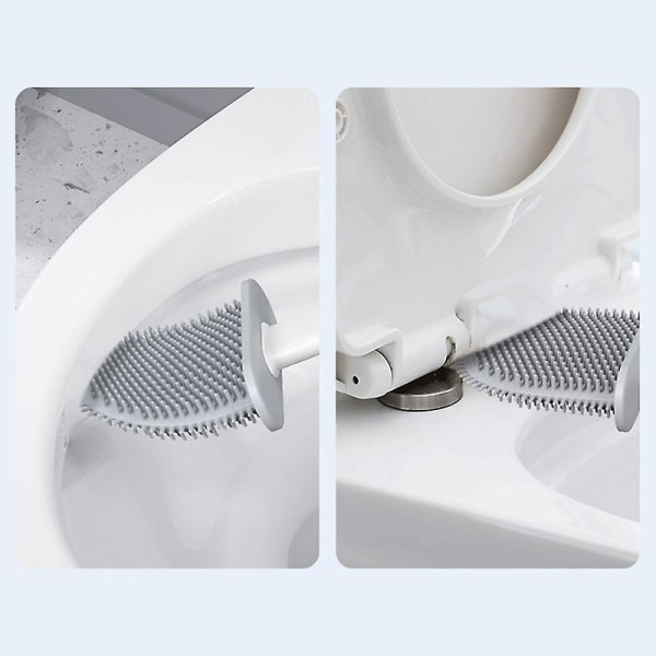Toalettborste i mjuk gummi, ingen död vinkel Väggmonterad, avtagbart handtag Hushållstoalett, set（grå）