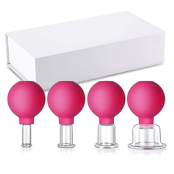 Cuppingglas med sugebold [4 stykker] - Cupping af høj kvalitet (Pink)