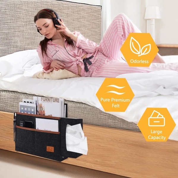 Bedside Caddy with Tissue Box & Bottle Holder for Remote Control/