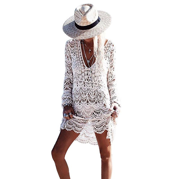 Spetsklänning Boho Maxi Klänning Kvinnor Strand Sommar Solklänning Maxi Klänning