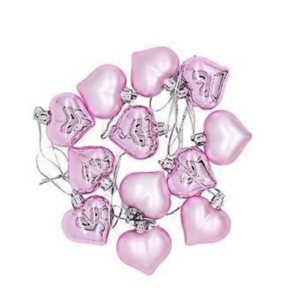 24 stk Hjerteformet Julepynt Kreativ Juleris Balls Søt Hjerte Julepynt Henge Ornament (Rosa)
