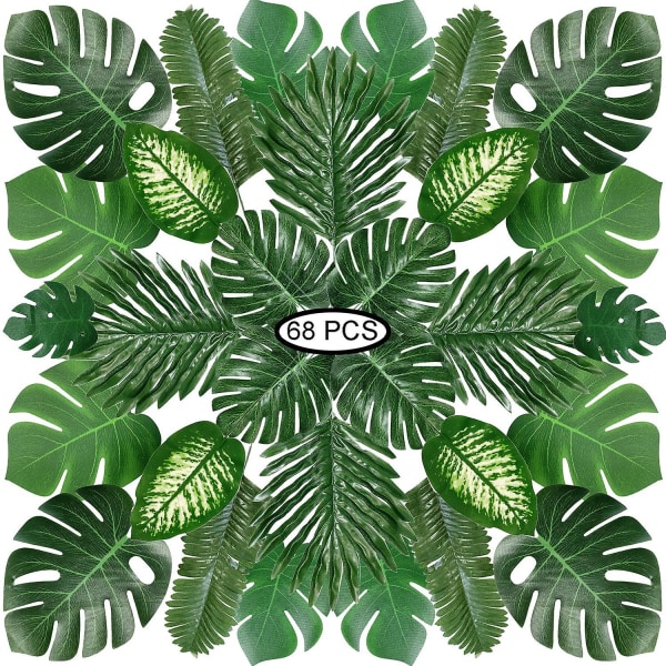 60pieces Faux Leaves Tropical Plant Simulation Safari Leaves For Tropical Leaves Decorations Beach Birthday Jungle Hawaiian Luau Party