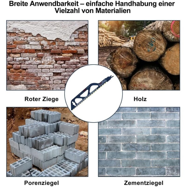 Tungstenkarbidstålblad för sticksåg för metall, trä, sten, sticksågstillbehör för luftbetong, tegel, betong, cementskiva, längd (305 mm (S1243HM))