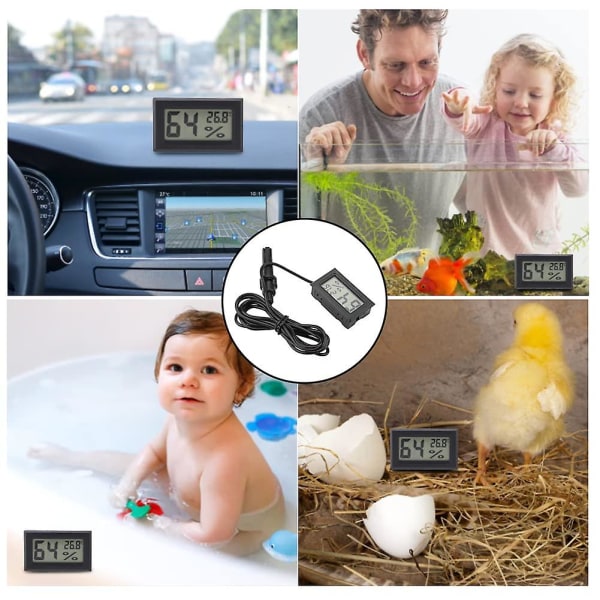Mini termometer Hygrometer, inbyggd LCD digital temperatur fuktighetsmätare Monitor med extern sond