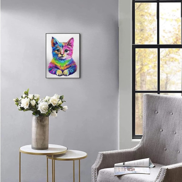 30*40cm 5D Diamantmaleri Kit til Voksne Engelsk Farve Kat Juvel